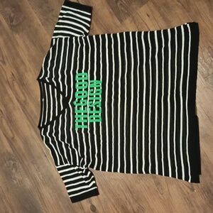 Tagless Black White Stripe Green The Good Design Sheer Slouchy Tee Shirt A43